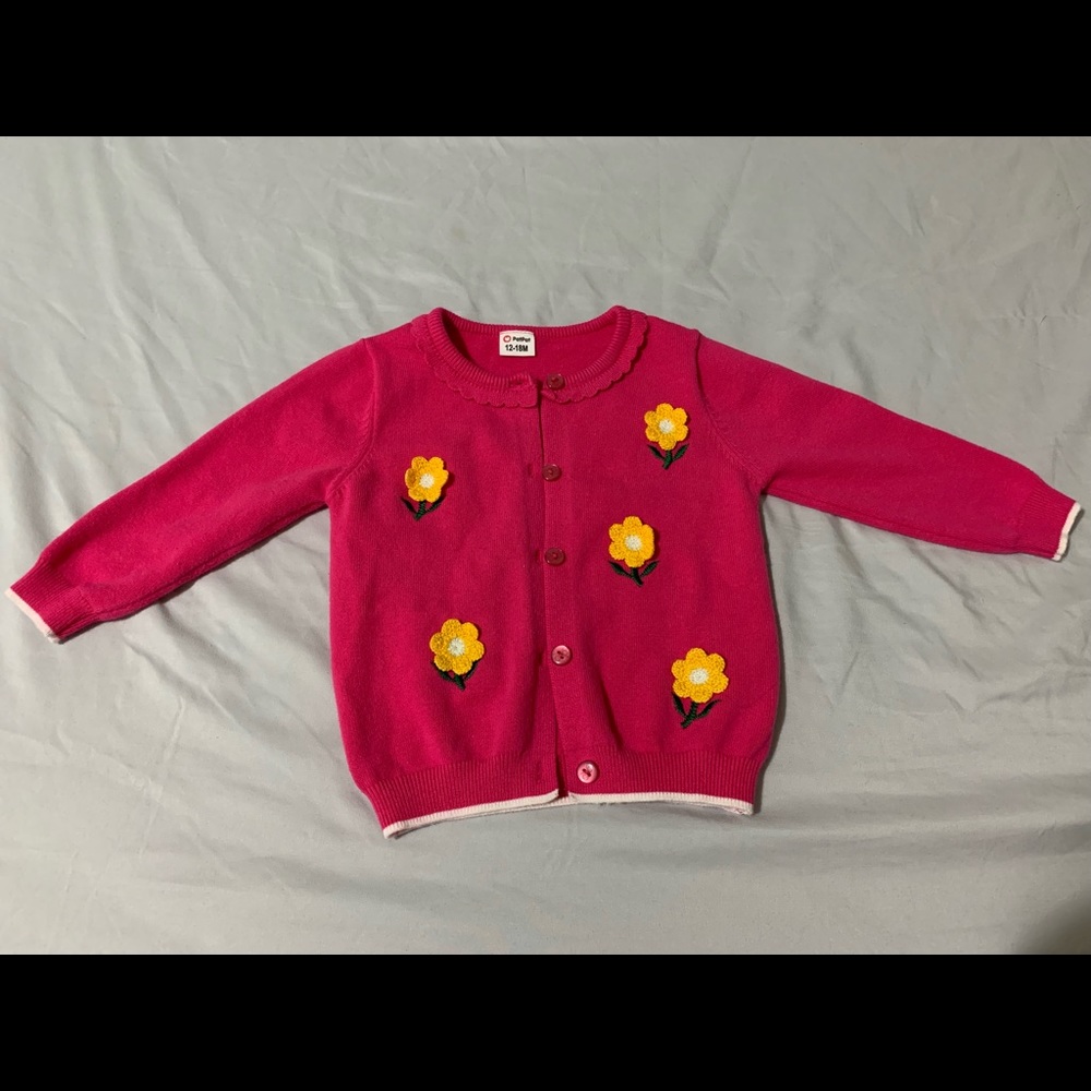 Floral Embroidered Solid long-sleeve knitted sweater cardigan